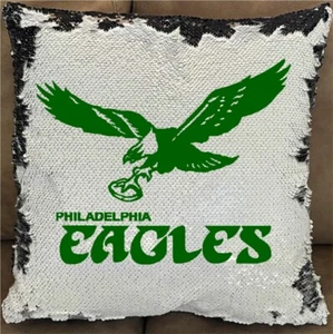 EAGLES OLD SCHOOL KELLY GREEN THROWBACK Flip Sequin 16" throw pillow - Picture 1 of 1