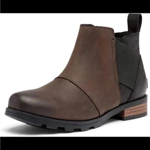 Sorel Women's Emelie Chelsea Boots Waterproof Blackened Brown Leather NL3719-205 - Picture 1 of 9