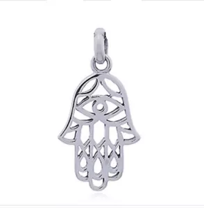925 Sterlingsilber offene Hamsa, Hand von Fatima Anhänger ohne Kette verkauft - Bild 1 von 8