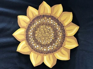 Handpainted Wooden Sunflower Plaque 9" wide NEW Made in USA One of a Kind - Picture 1 of 2