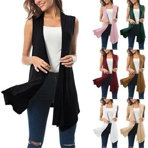 New Women Ladies Sleeveless Mid Waistcoat Open Boyfriend Maxi Summer Cardigan UK - Picture 1 of 19