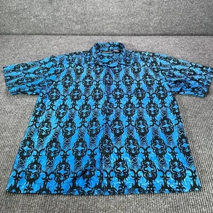 Vintage No Boundaries Mens Large Barbed Wire Button Down Shirt Black Blue 90's - Picture 1 of 5