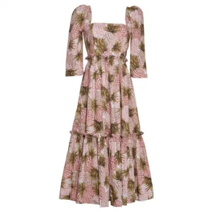 Vestido Cara Cara Azul Colina Rosa Estampado Piña Midi Algodón Fruta Floral Rosa 8 - Imagen 1 de 9