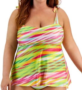Becca Etc Size 0X (14/16) Pink & Yellow Animal Print Bandeau Tankini Tie Straps - Picture 1 of 10