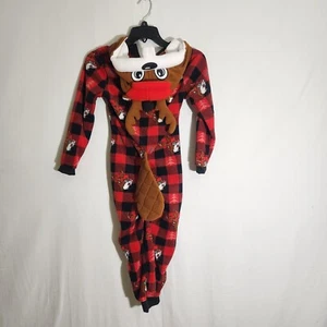 Buc-ee's Beaver Antlered Kids Hooded Plaid Fleece 1-Pc Pajamas Size YXS/S - Picture 1 of 11