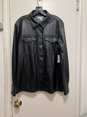 Camisa chaqueta utilitaria Good American negra de cuero sintético para mujer talla 2 (M) nueva con etiquetas Foto 1 de 4