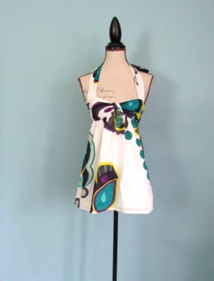 Size: 0 FRENCH CONNECTION Graphic Print Multicolor Halter Top Empire Waist Women - Image 1 of 4