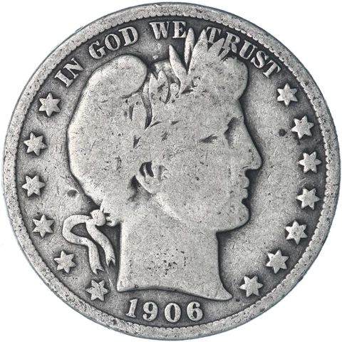 1906 (P) Barber Half Dollar 90% Silver Very Good VG Cover