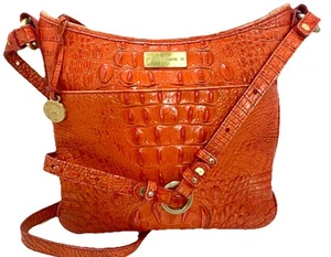 Brahmin Leather Croc Jody Melbourne Purse Orange Leather Crossbody Shoulder Bag - Picture 1 of 17