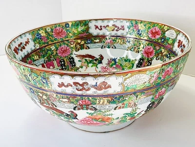 Medalhão grande vintage chinês família rosa tigela perfurada de porcelana 12""  - Imagem 1 de 4