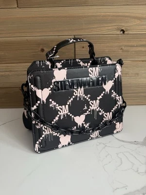 NWT Steve Madden Bevelyn Pink/Black Bleeding Hearts Satchel / Crossbody Bag - Image 1 of 4