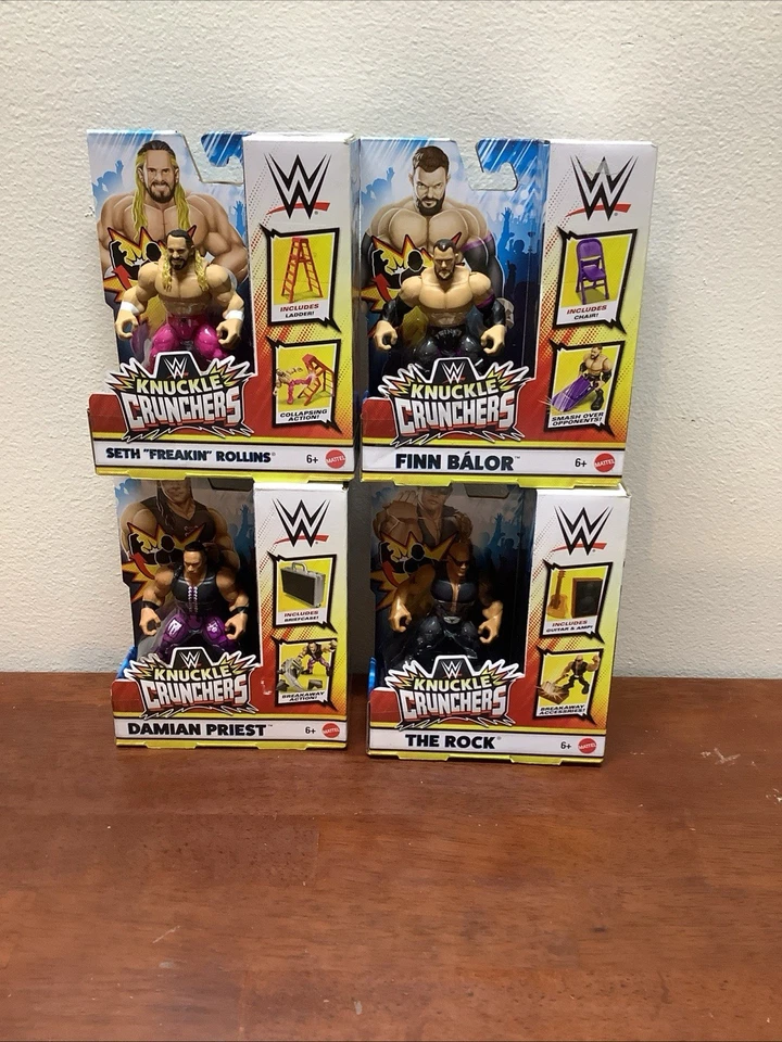 WWE Knuckle Crunchers The Rock Seth Rollins Damian Priest Finn Balor Lote de 4 Foto 1 de 1
