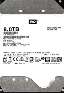 WD80EZAZ-11TDBA0 S/N: 7HJK3 WESTERN DIGITAL 8TB THAILAND AUG 2018 - Picture 1 of 2