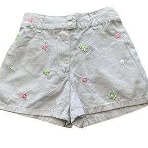 Vintage gymboree Shorts frog khaki embroidery leapin lilypad pink green 6 flower - Picture 1 of 3