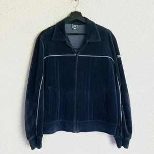 Vntge TFM Men’s Quilted Track Jacket Sz L Navy Velour Y2K Hip Hop Streetwear USA - Picture 1 of 17