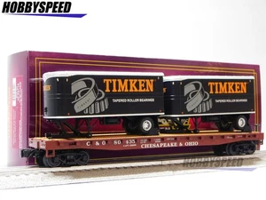 MTH PREMIER CHESAPEAKE & OHIO FLAT CAR W/ PUP TRAILER O SCALE 20-95712-80435 NEW - Picture 1 of 10