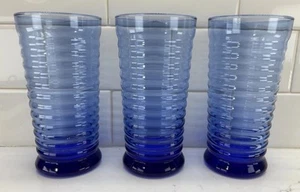 Set of 3  Vintage Libbey Sirrus Cobalt Blue Glass Flat Tumblers Coolers 6.25 in - Picture 1 of 10