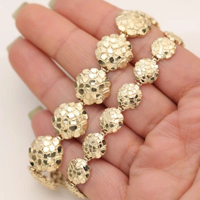 SOLID 10K Gold Diamond-Cut Round Nugget Link Bracelet Yellow Gold - Image 1 of 4