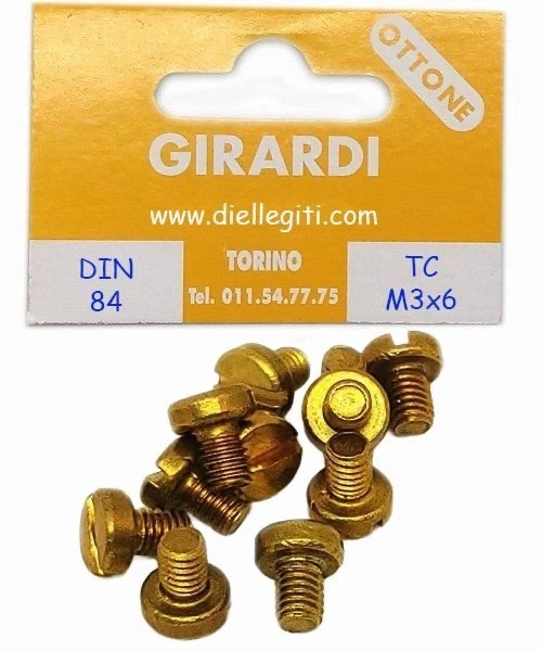 VITE A METALLO IN OTTONE TESTA CILINDRICA M3x 6 - DIN 84 - UNI 6107 - Immagine 1 di 1