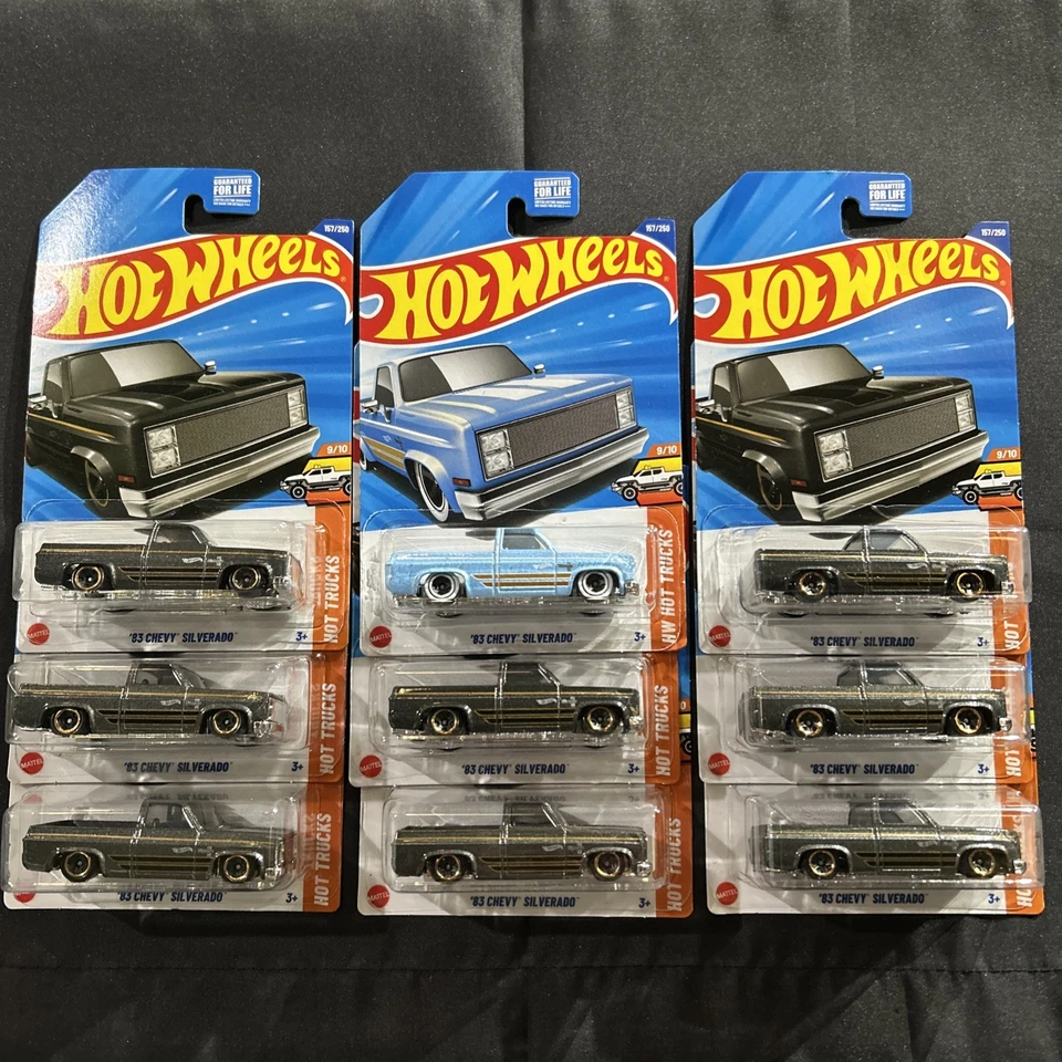 Chevy Silverado 2026 Hot Wheels '83 lote de 9 fundas cuadradas negras y grises Foto 1 de 1
