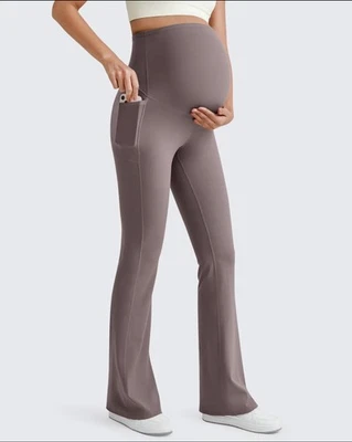 G4Free Size-M BareFeel Maternity Dress Flare Yoga Pants Stretchy Brown - Image 1 of 4