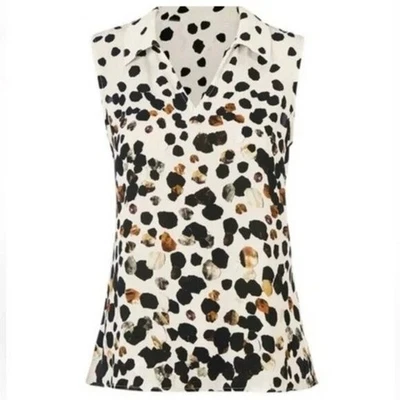 Blusa CABI Sísmica Sin Mangas Blanca Negra Marrón Talla L #3989 Nueva Sin Etiquetas Foto 1 de 4