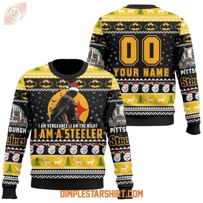 Personalized Pittsburgh Steelers x Batman Ugly Christmas Sweater Unisex Size - Image 1 of 4