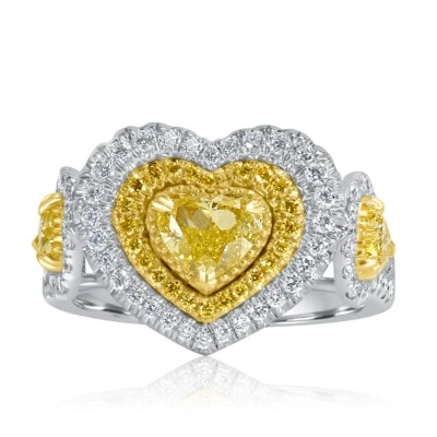 GIA Certified 1.95 CT Natural Fancy Yellow Heart Love Diamond Ring 18k Gold - Image 1 of 4