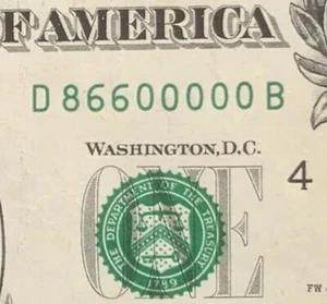 $1 2013 Fancy Serial Number D86600000B - RARE 5 of 0’s In A Row - Picture 1 of 6