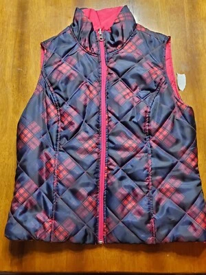 Women's Vest Size M Plaid Reversible SJB Active Winter Red Black Zip Quilted  - Image 1 of 4