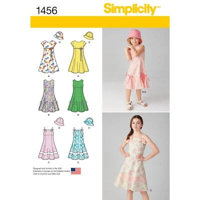 SIMPLICITY 1456 DRESS & HAT CHILD & GIRLS' Sewing Pattern Ages 3-6 & 7-14 - Image 1 of 4