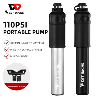 WEST BIKING Aluminum Portable Mini Bike Pump Bicycle Inflator Ball Pump 110PSI - Image 1 of 4