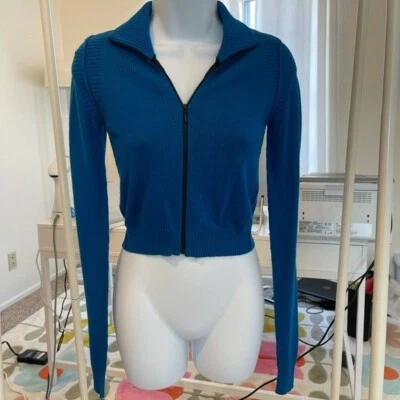 Theory Petite TP blue cashmere cardigan zip up PREOWNED - Image 1 of 4