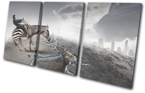 Girl Riding Zebra Surrealism Fantasy TREBLE CANVAS WALL ART Picture Print - Picture 1 of 1