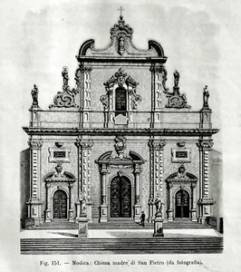 Modica:Chiesa Madre di San.Pietro.Ragusa,Sicilia.Stampa Antica Passepartout.1893 - Imagen 1 de 1