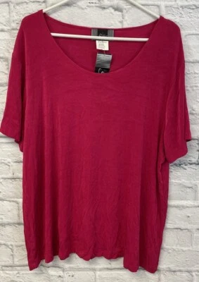 Slinky Brand top blouse womens size 2X NEW dark pink short sleeves stretch shirt - Image 1 of 4