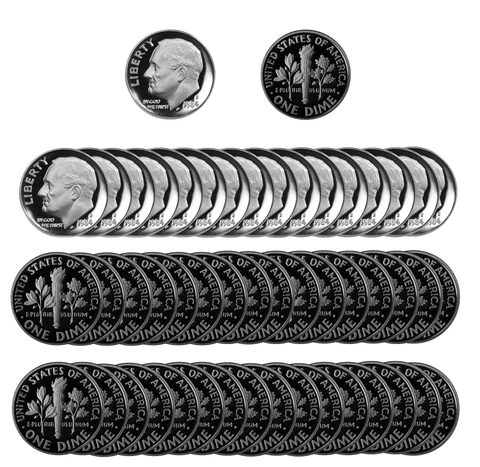 1984 S Roosevelt Dime 10c Gem Deep Cameo Proof CN-Clad Roll 50 US coins Cover