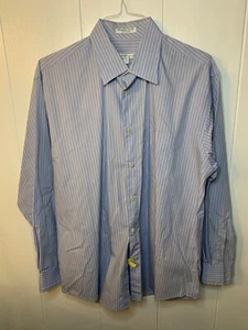 Geoffrey Beene Long Sleeve Button Up No Wrinkle Cotton Blue Striped Size L - Picture 1 of 3
