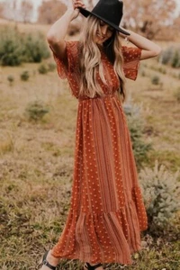 Damen Maxikleid orange Gr. Medium Sommer stilvoll Mode Freizeit Party Komfort - Bild 1 von 9