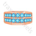 190 Ctw Lab Created Blue Topaz 14K Rose Gold Over 2 Row Wedding Band Mens Ring