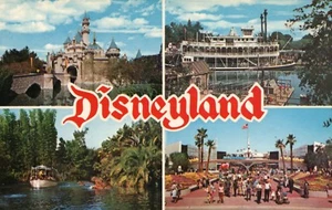 4 Scene Collage Castle Steamboat Jungle Disney Disneyland Amusement Pk Postcard - Picture 1 of 2