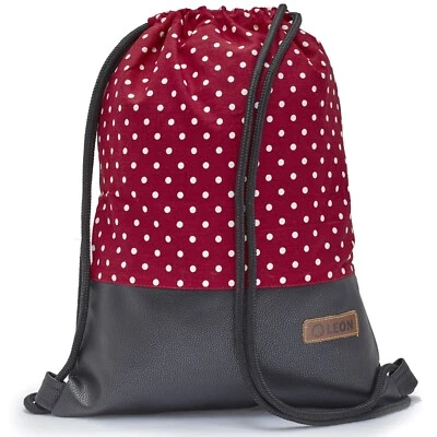 Leon By Bers Premium Turnbeutel Rucksack 35x45cm "WEIß PUNKT ROT PU SCHWARZ" - Bild 1 von 4