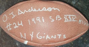 OJ Anderson signiert New York Giants Super Bowl XXV MVP Football 3x Aufschriften - Bild 1 von 6