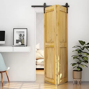 3FT -12FT Bifold Sliding Barn Door Hardware Kit  for2/4 Door Black Flat Track  - Picture 1 of 18
