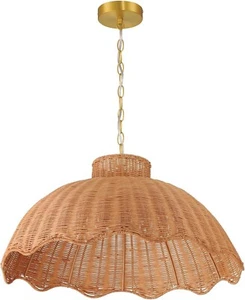 Creative Co-Op Rattan Pendelleuchte groß gewellt natur BoHo Lampenschirm - Bild 1 von 7