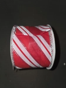 Celebrate It Red & White Candy Stripe Velvet Wired Ribbon 2.5"x 20' Christmas - Picture 1 of 3
