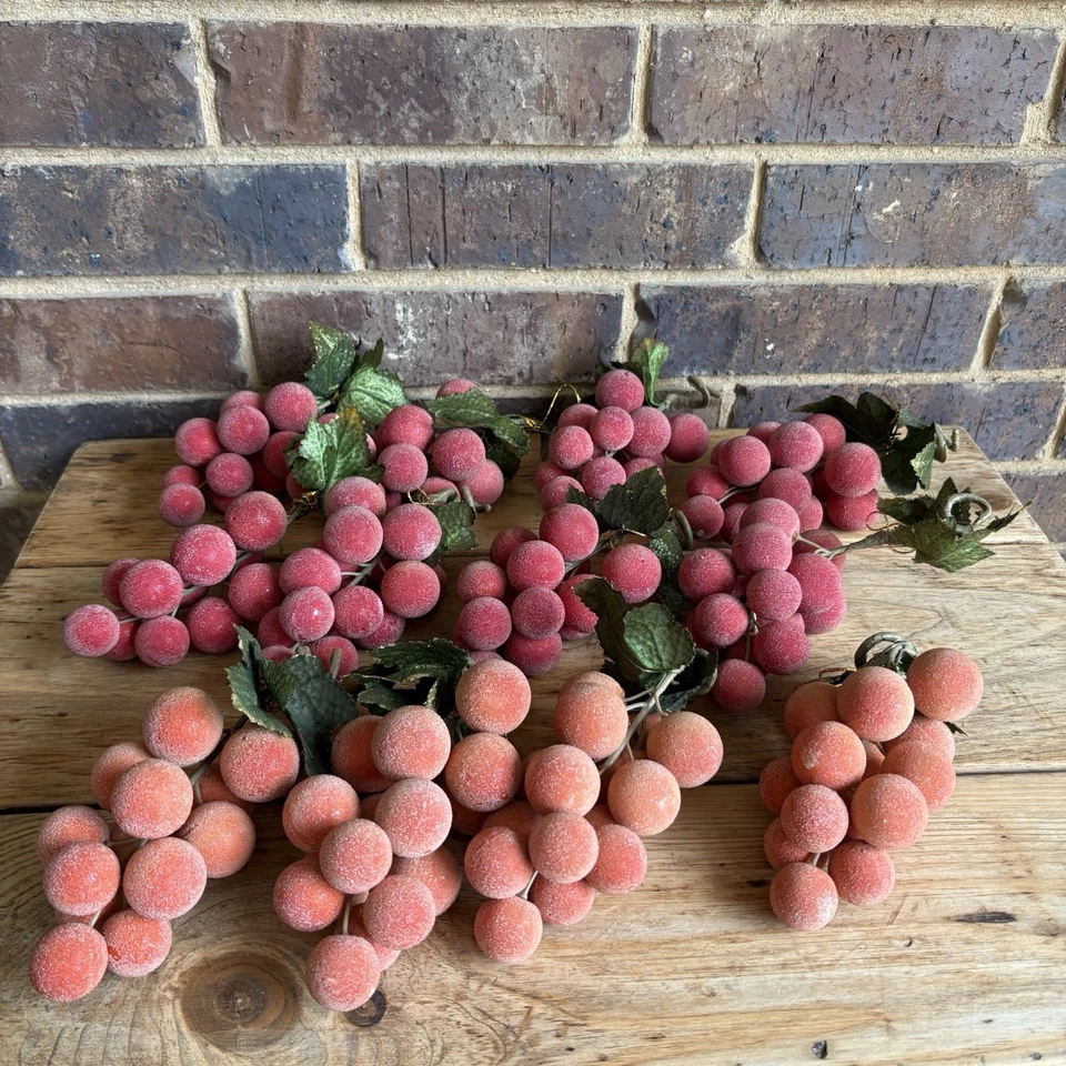 Racimos de uva sintética con cuentas azucaradas de colección adornos rojo y naranja 12 racimos Foto 1 de 4