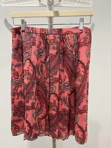 J CREW Double Pleated Skirt Vivid Paisley 100% Silk Pink Multi Size 6 - Picture 1 of 6
