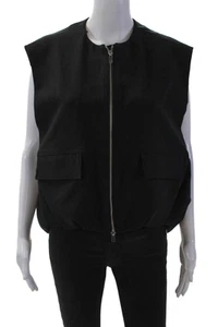 Zara Womens Double Zip Cinched Hem Oversized Vest Jacket Black Size XS/S - Picture 1 of 8