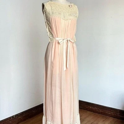 Antique 1920s silk slip dress maxi antique vintage pink chiffon medium large - Image 1 of 4
